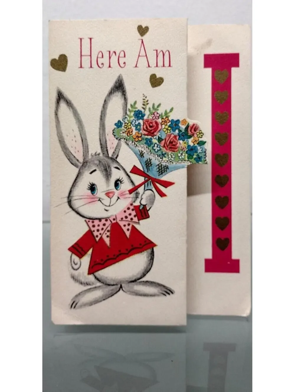 Valentines Day Card HERE AM SAYIN'... HI Bunny Valentine Rust Craft VINTAGE 60s